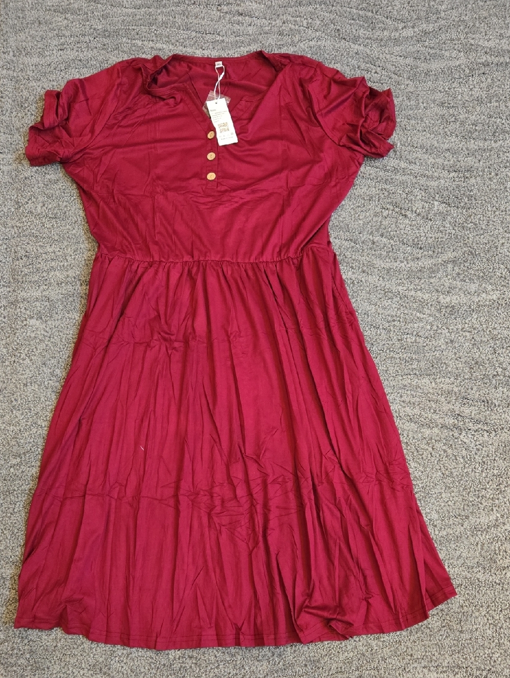 Button-Front Burgundy Midi Dress